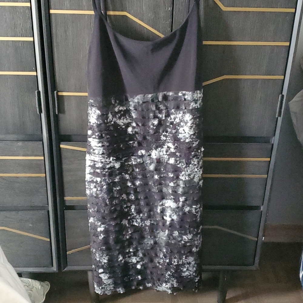 Joseph Ribkoff Black and Metallic Asymmetrical Dress